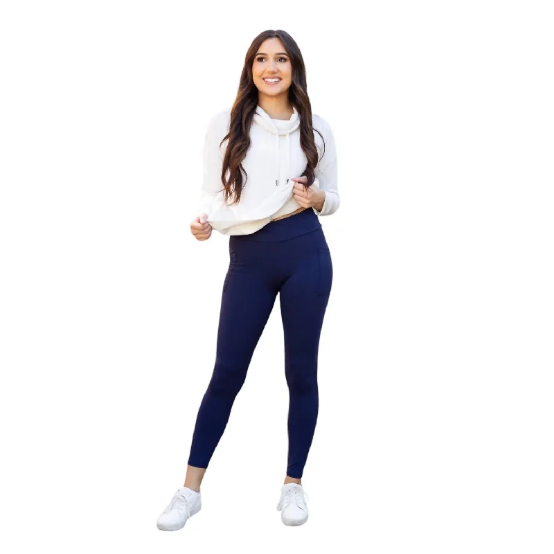 Relaxed Tops Nadia Crossover Full Length Leggings With Pockets In Navy