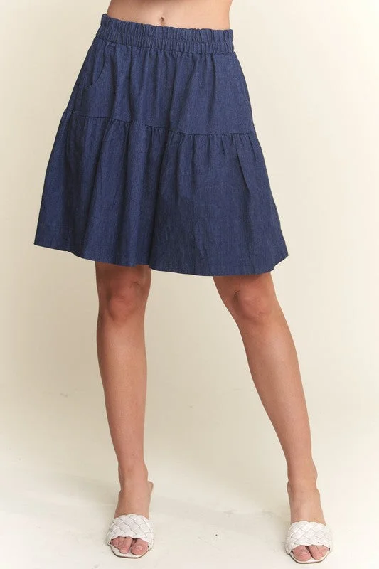 Everyday Outfits ADORA Elastic Waist Wide Leg Denim Shorts