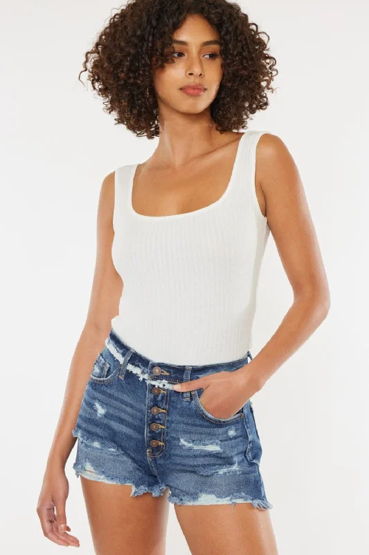Stylish Casuals Kancan Distressed Button Fly Denim Shorts