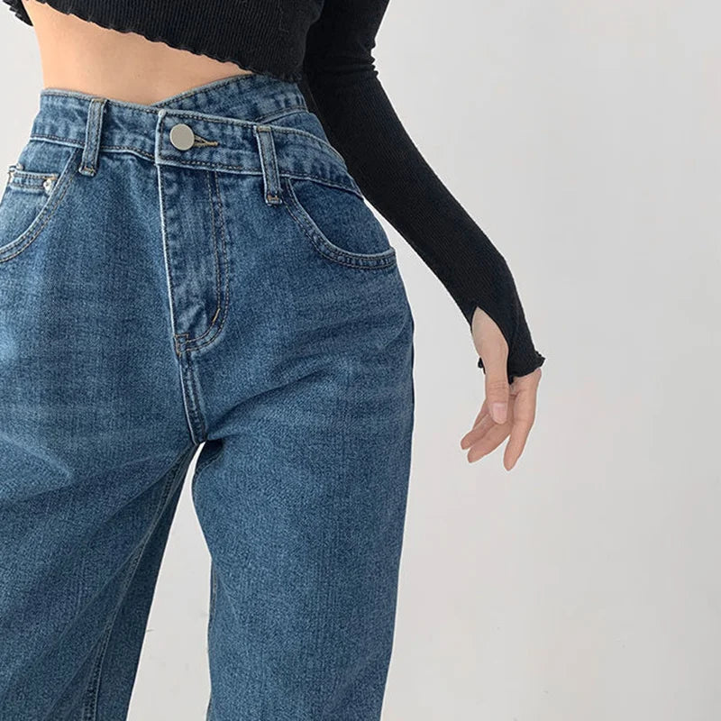 Warm Wear DressBetty - 2024 Harajuku Korean Ulzzang High Waist Blue Jeans Daily Casual