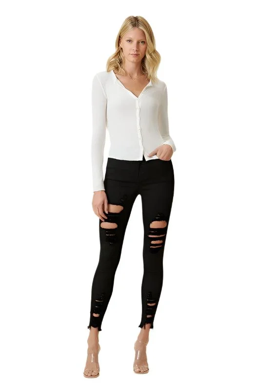 All-Day Outfits High Rise Distressed Skinny W Raw Hem