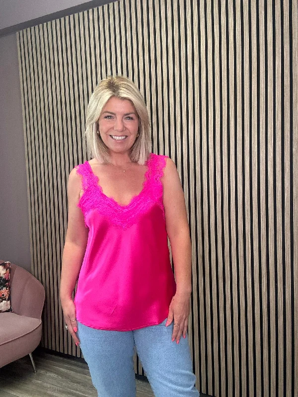 Soft Fabric Looks Emer Lace Cami Top (Hot Pink)