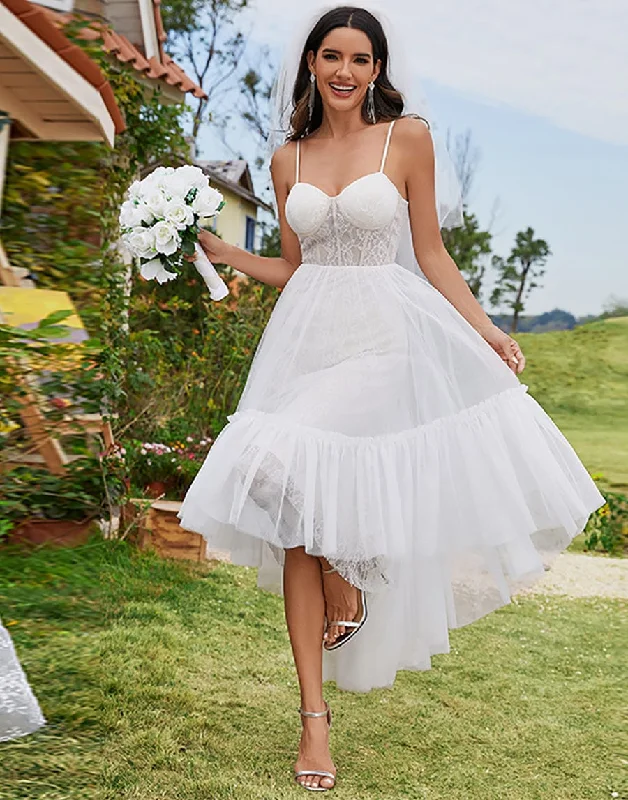 Easy Comfort Style Tulle Corset Top Sweetheart High-Low Wedding Dress