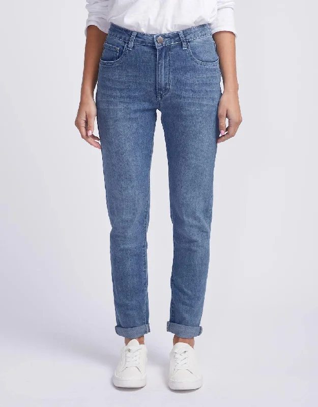Cozy Knits Stretch Mom Jean - Mid Blue Wash