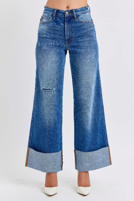 Comfortable Lifestyle Judy Blue Full Size Distressed High Waist Wide Leg Jeans