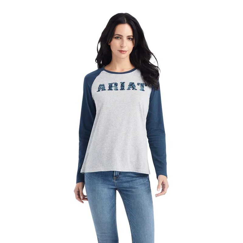 Simple Comfort Ariat Women's REAL Ariat Baseball Shirt, Heather Grey|Midnight Blue