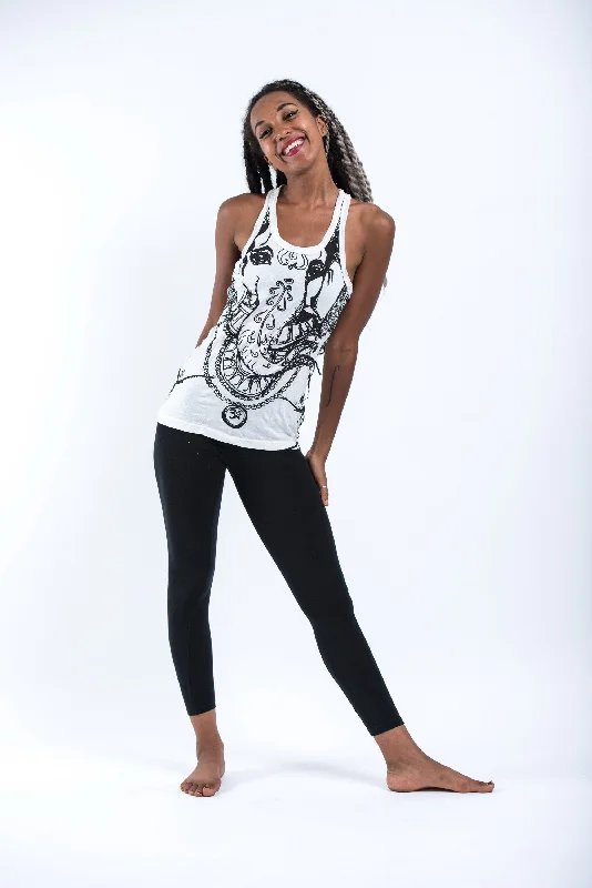 Soft Comfort Womens Big Face Ganesh Tank Top in White