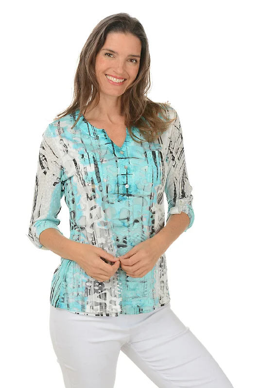 Sporty Wear Petite Sketch Lines Double Pocket Burnout Blouse