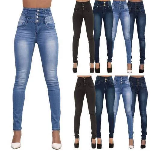 Everyday Outfits Womens Stretch Jeans Denim Jeggings High Waist Stretchy Skinny Slim Fit Pants UK