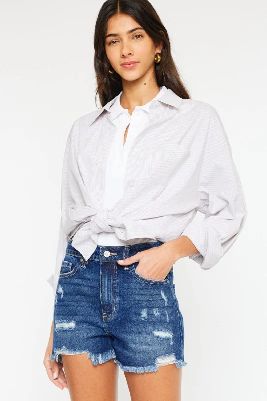 Trendy Layers Kancan High Rise Frayed Hem Denim Shorts