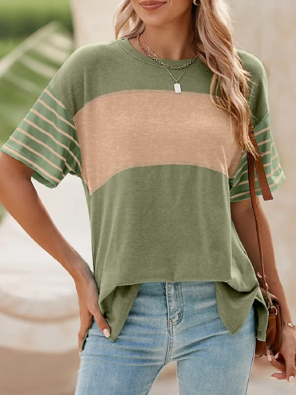 Easy Chic Contrast Striped Short Sleeve T-Shirt
