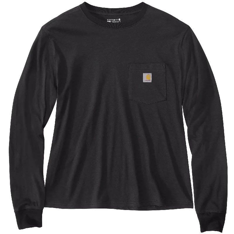 Breathable Style Women's Loose Fit Lightweight Long-Sleeve Crewneck Pocket T-Shirt