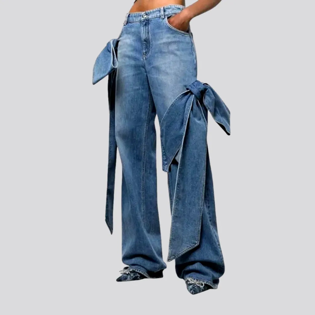 Simple Chic Embroidered bow detail women's jeans
