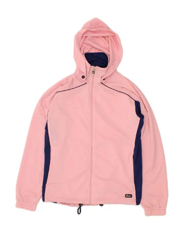 Effortless Looks ASICS Womens Hooded Tracksuit Top Jacket UK 16 Large Pink Colourblock