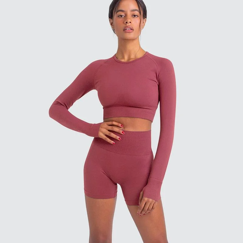 Long Sleeve Shorts Suit-Cameo Red