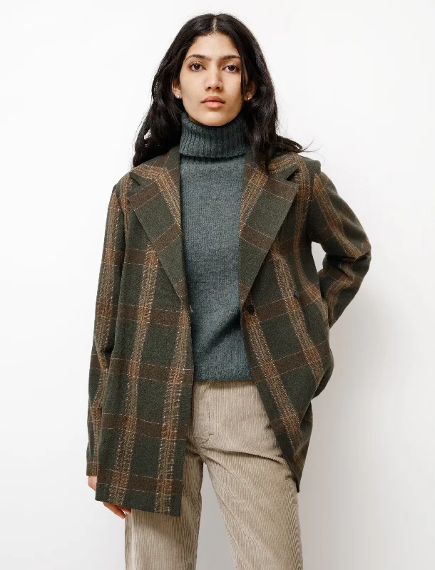 Cozy Fitting Overlap Blazer Green Columbia Check