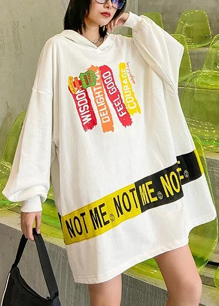 Simple Looks Italian white Letter dress hooded patchwork Art Dress