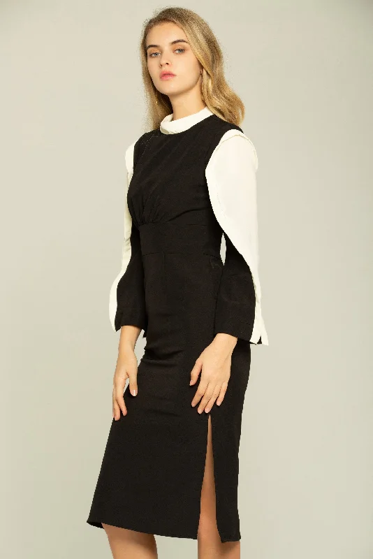 Elegant Dressing Black and White Tennis Style Midi Dress