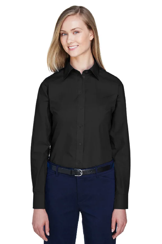 All-Day Style Devon & Jones Womens Crown Woven Collection Wrinkle Resistant Long Sleeve Button Down Shirt - Black