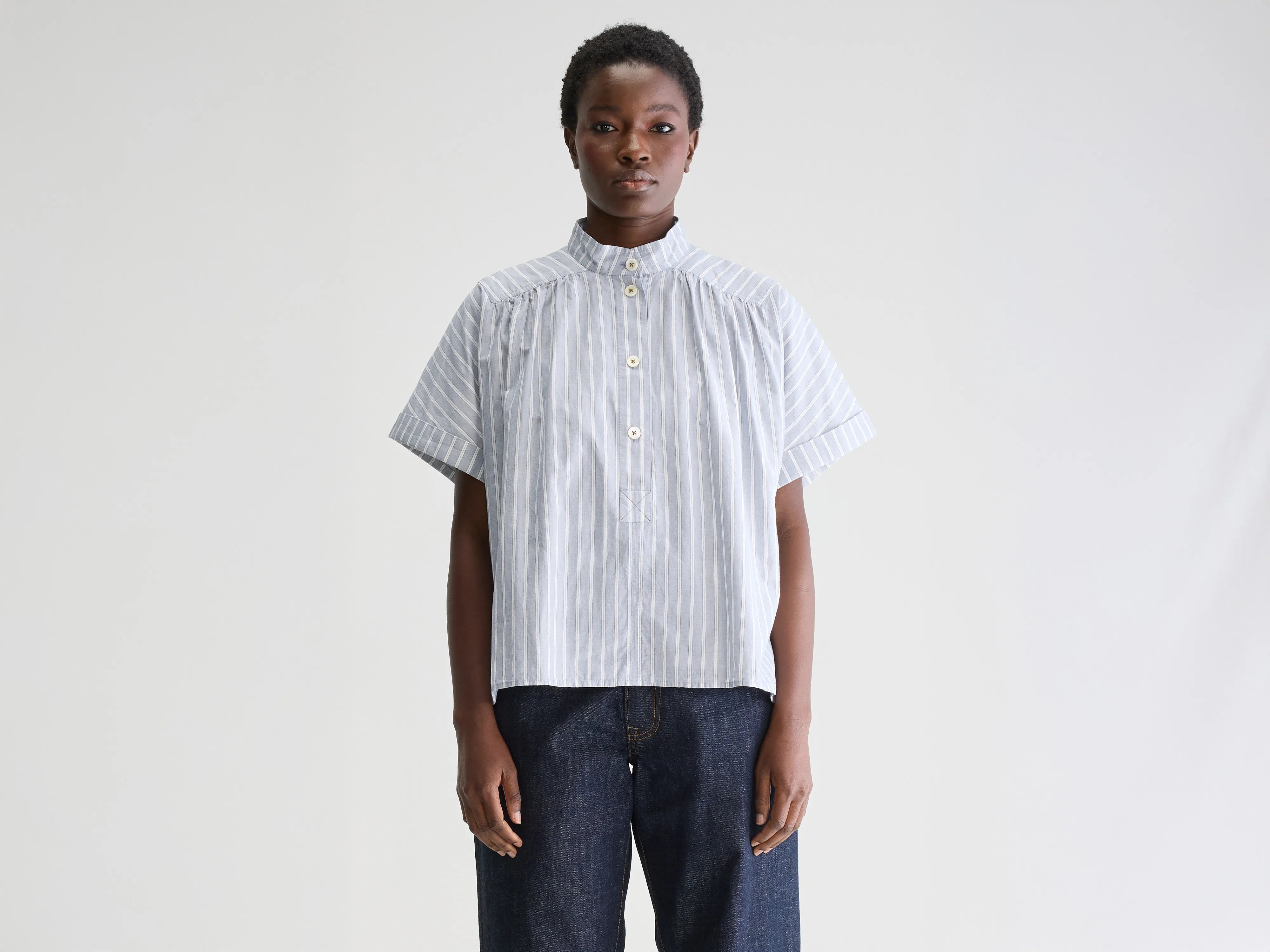 Cozy Essentials Wear Pear short-sleeve blouse (251 / W / STRIPE A)
