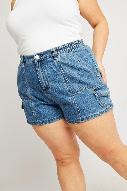 Soft Tops Denim Cargo Shorts High Rise