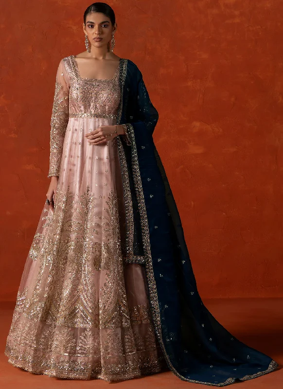 Cozy Essentials Peach and Blue Embroidered Anarkali