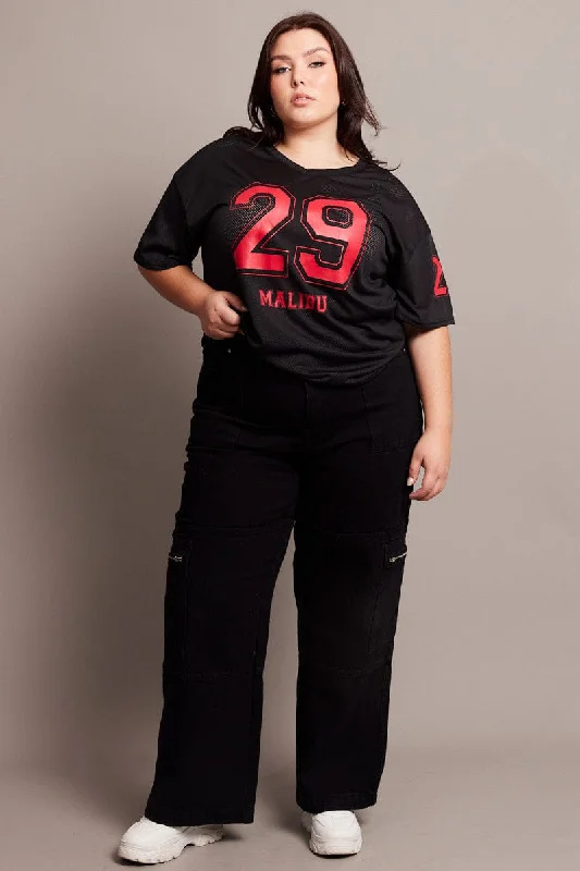 Breezy Outfits Black Cargo Jeans Mid Rise