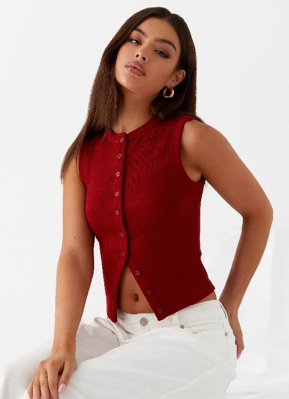 Casual Fit Blair Buttoned Tank Top - Ribbed Knit