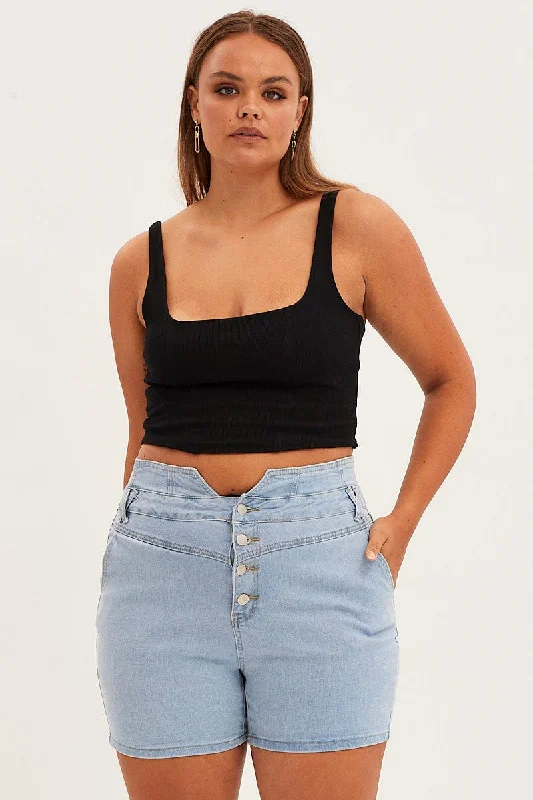 Casual Comfort Denim Blue Skinny Denim Shorts High Rise