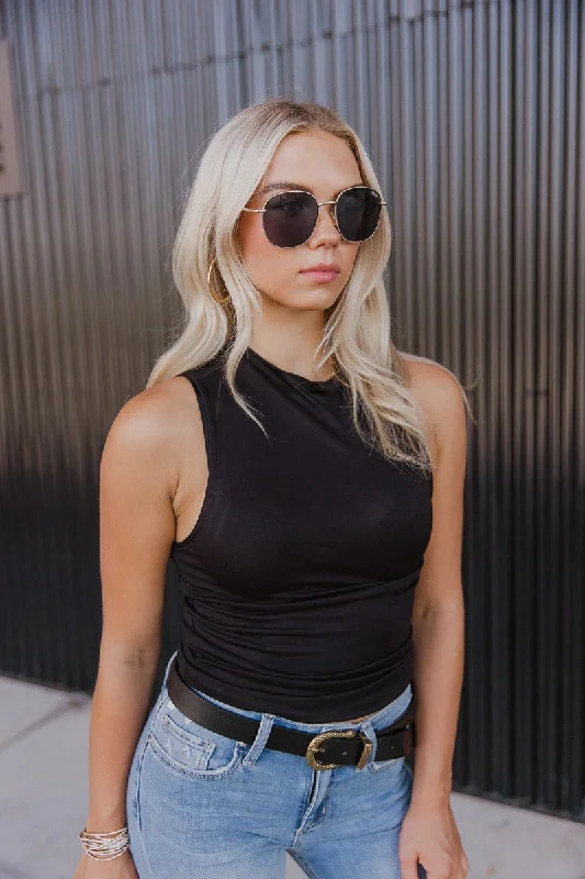 Cozy Lounge Wear True Story Mock Neck Tank in Black