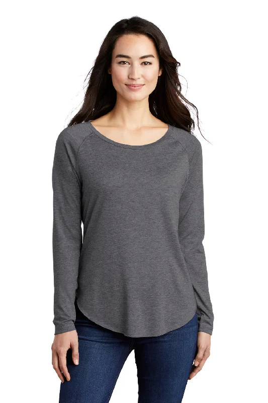 Soft Tops Sport-Tek Womens Moisture Wicking Long Sleeve Scoop Neck T-Shirt - Heather Dark Grey - Closeout