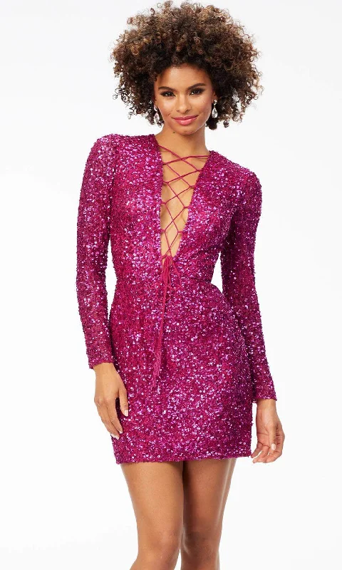 Warm Chic Ashley Lauren 4512 - Long Sleeve Lace-Up Bustier Cocktail Dress