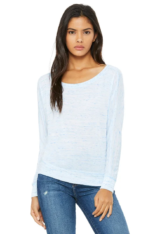 Trendy Looks Bella + Canvas Womens Flowy Off Shoulder Long Sleeve Wide Neck T-Shirt - Blue Marble