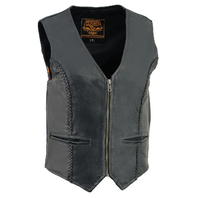 Effortless Looks Milwaukee Leather SH1246 Women's Classic Black Leather Zipper Front Vest