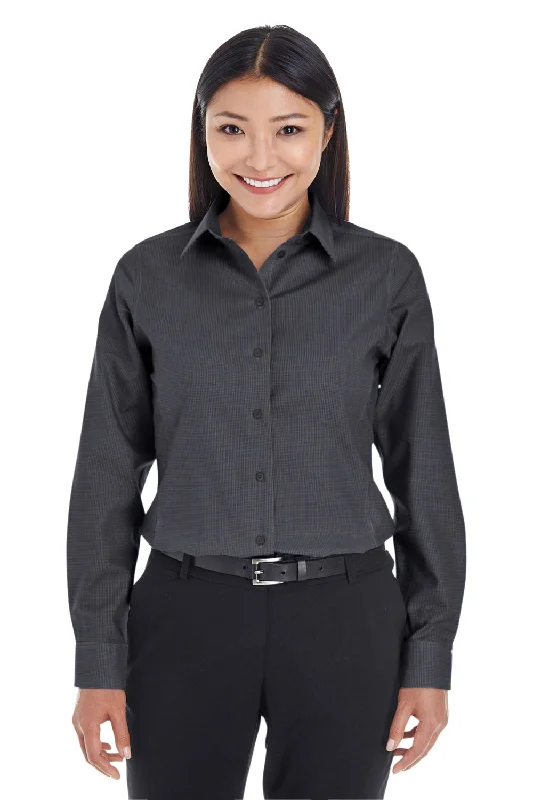 Comfortable Sweaters Devon & Jones Womens Crown Woven Collection Wrinkle Resistant Long Sleeve Button Down Shirt - Black