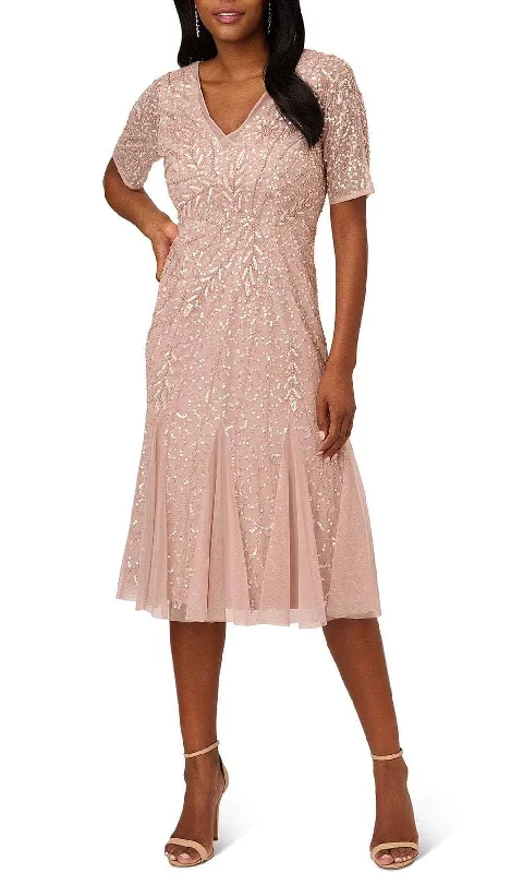 Everyday Outfits Adrianna Papell AP1E210196 - V Neck Godet Mesh Dress