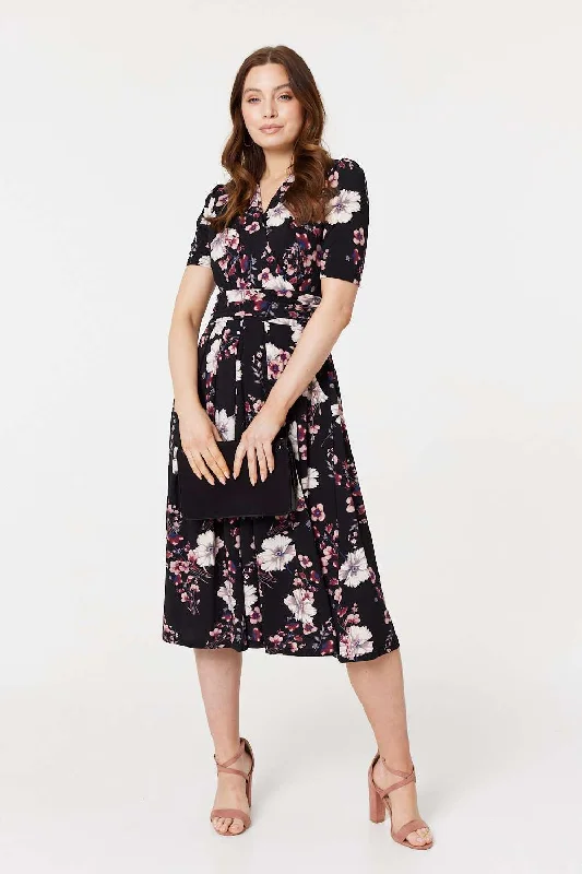 Smart Comfort Wear Floral 1/2 Sleeved Midi Dress