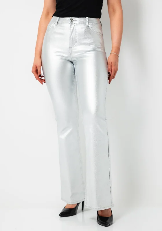 Versatile Comfort Wear Tiffosi Zoe Metallic Flare Jeans, Silver