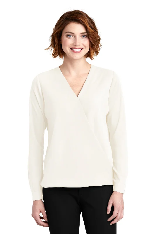 Chic Comfort Wear Port Authority Womens Long Sleeve V-Neck T-Shirt - Ivory Chiffon White - Closeout