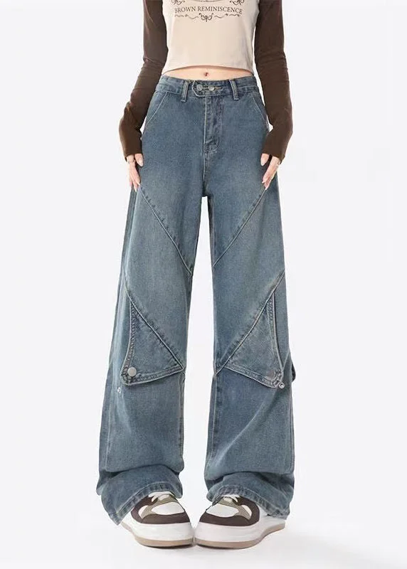 Elegant Dressing Original Design Blue Pockets Patchwork Denim Pants Spring