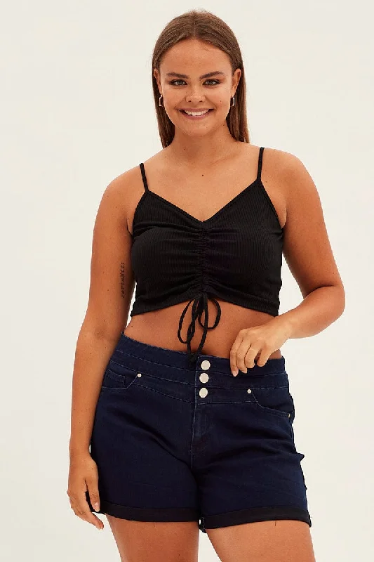 Soft Fabric Looks Blue Skinny Denim Shorts High Rise