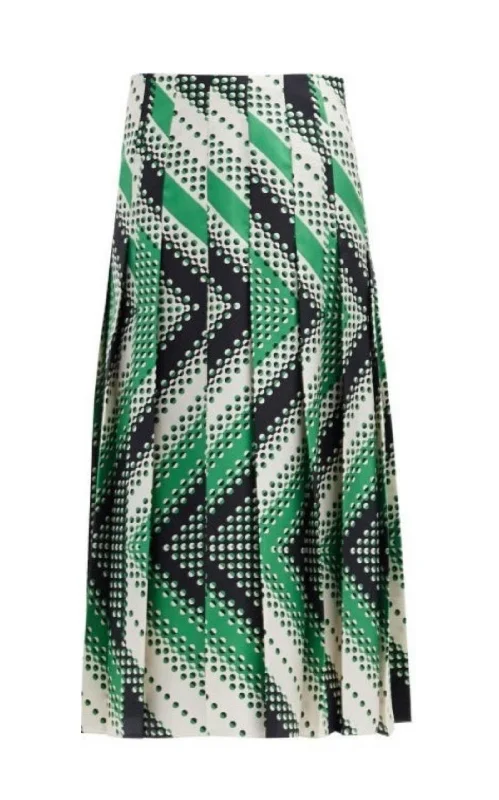 Trendy Comfort Wear Pleated Chevron Print Silk Skirt