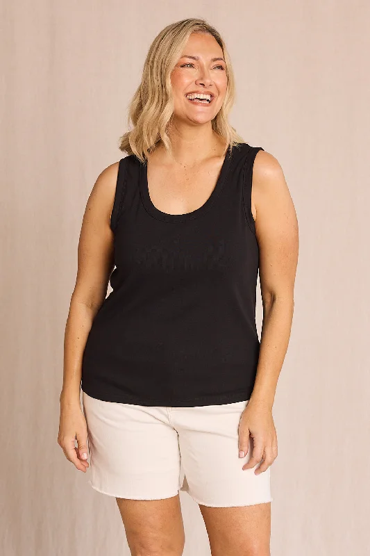 Soft Relaxation Wear Adrift Ribbed Singlet in Black