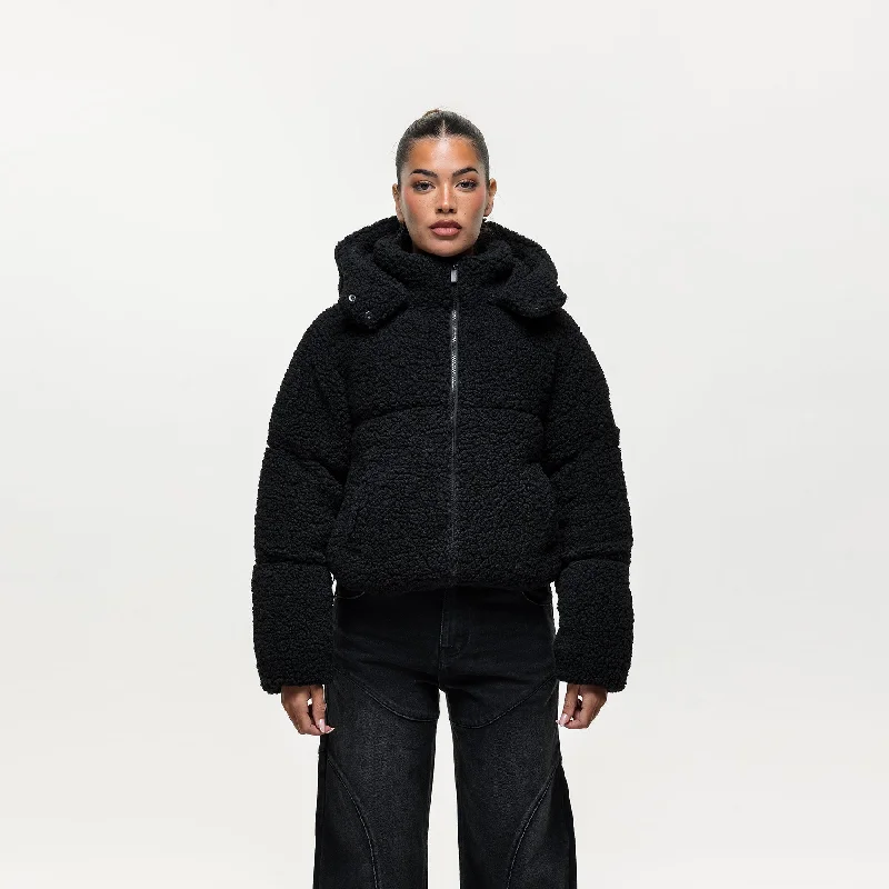 Soft Tops Luxe Sherpa Black Puffer Coat