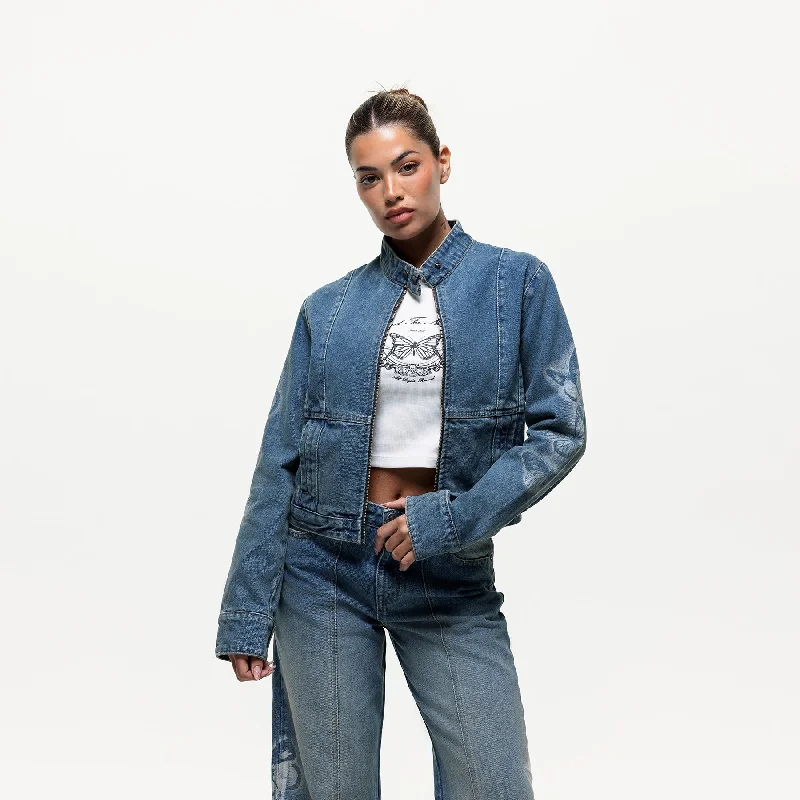 Breezy Outfits Spray Butterfly Biker Denim Jacket (Final Sale)