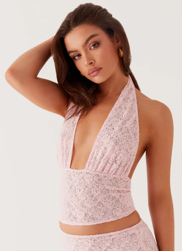 Weekend Comfort Wear Dance Again Lace Crop Top - Baby Pink