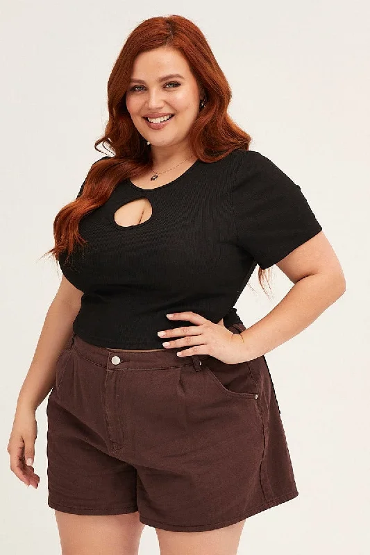 Effortless Outfits Brown Chocolate High Rise Pleats Relaxed Denim Shorts