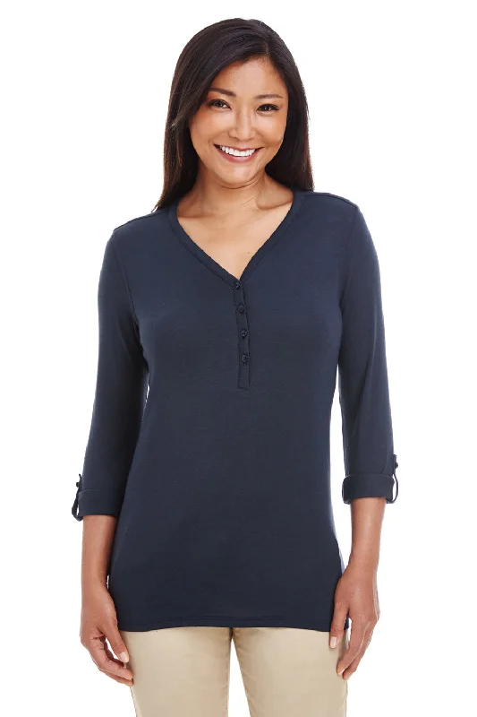 Cozy Street Style Devon & Jones Womens Perfect Fit Long Sleeve V-Neck T-Shirt - Navy Blue