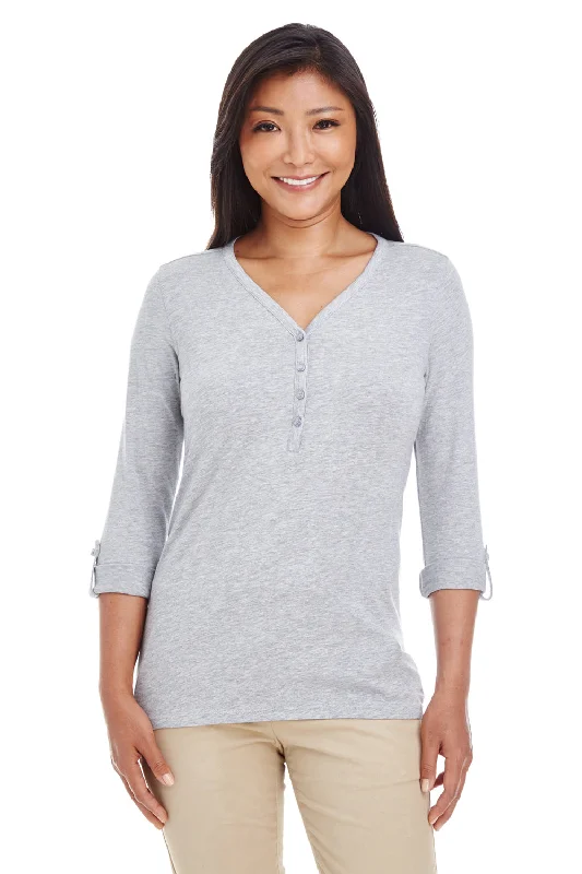 Chic Comfort Wear Devon & Jones Womens Perfect Fit Long Sleeve V-Neck T-Shirt - Heather Grey
