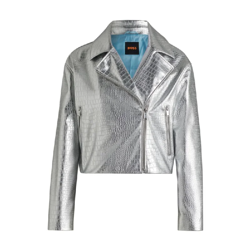 Comfortable Sweaters Faux-leather jacket with crocodile embossing